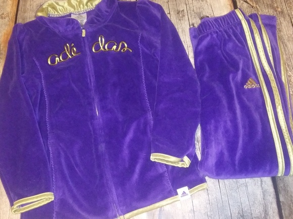 purple and gold adidas tracksuit